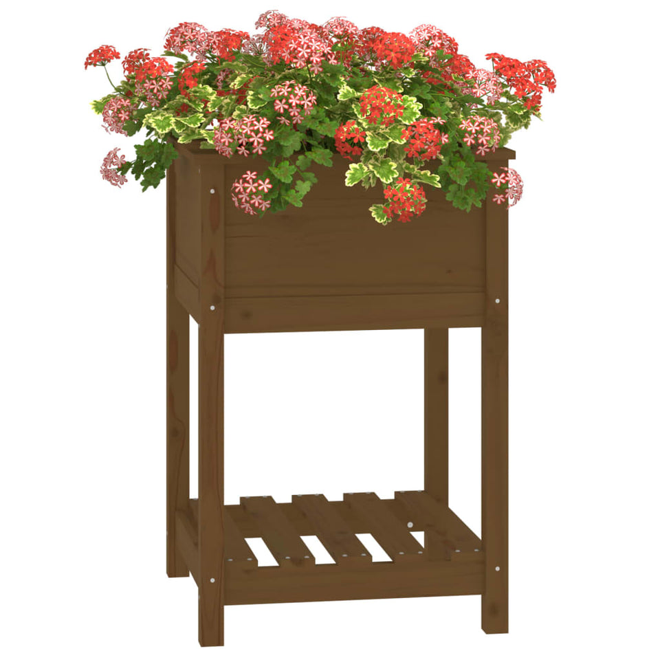 Planter with Shelf Honey Brown 54x54x81 cm Solid Wood Pine