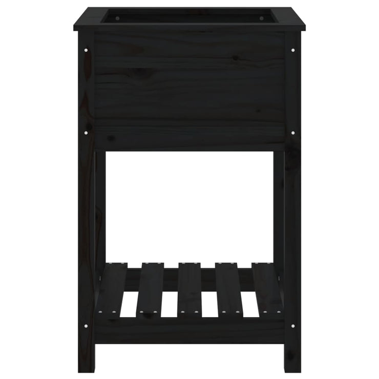 Planter with Shelf Black 54x54x81 cm Solid Wood Pine