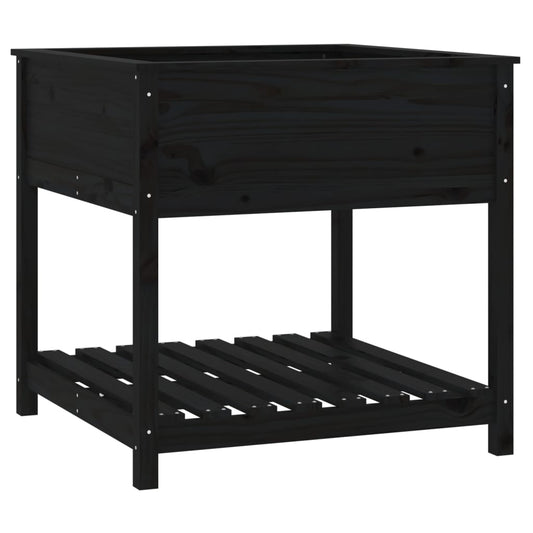 Planter with Shelf Black 82.5x82.5x81 cm Solid Wood Pine