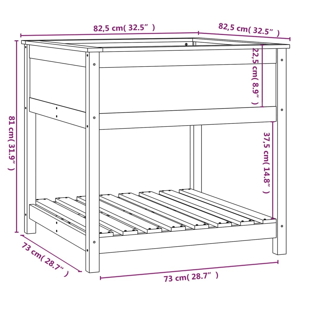 Planter with Shelf Black 82.5x82.5x81 cm Solid Wood Pine