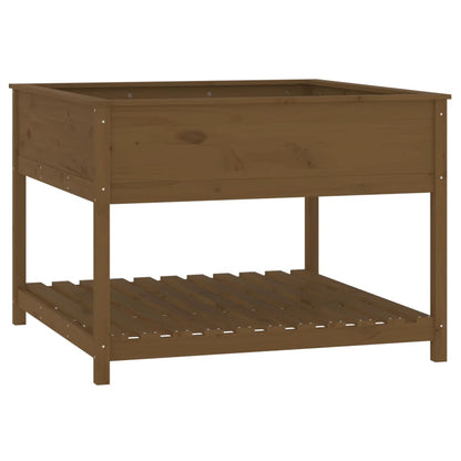 Planter with Shelf Honey Brown 111.5x111.5x81 cm Solid Wood Pine