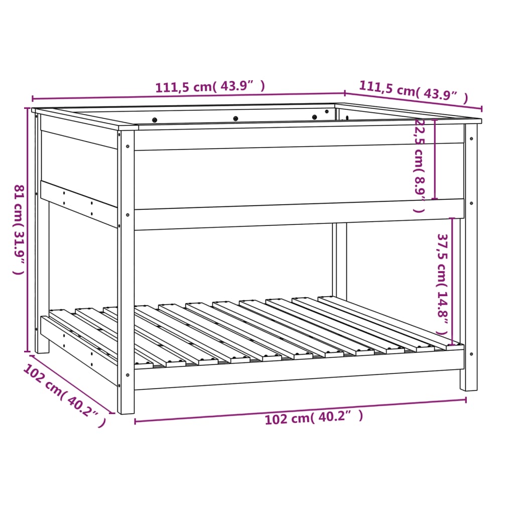 Planter with Shelf Honey Brown 111.5x111.5x81 cm Solid Wood Pine