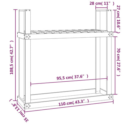 Firewood Rack Black 110x35x108.5 cm Solid Wood Pine