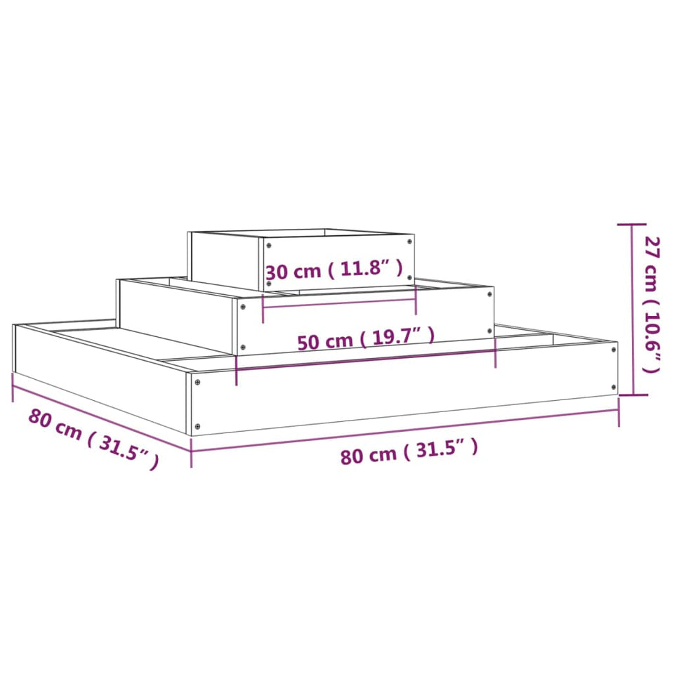 Planter Black 80x80x27 cm Solid Wood Pine