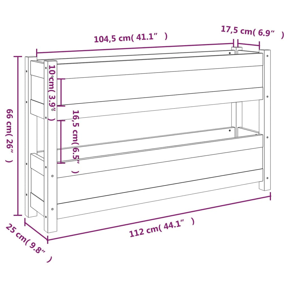 Planter Grey 112x25x66 cm Solid Wood Pine