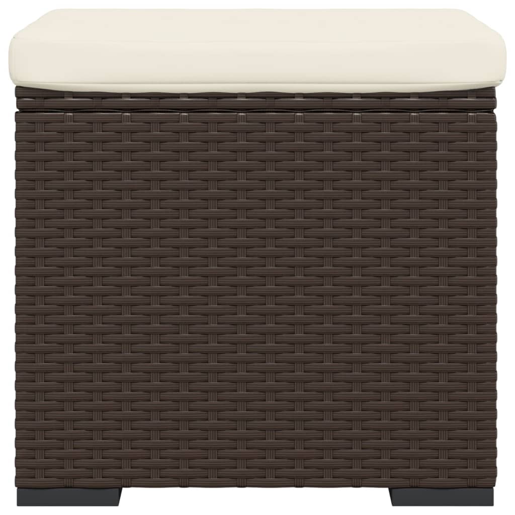 Ottoman with Cushion Brown 15.7"x11.8"x15.7" Poly Rattan