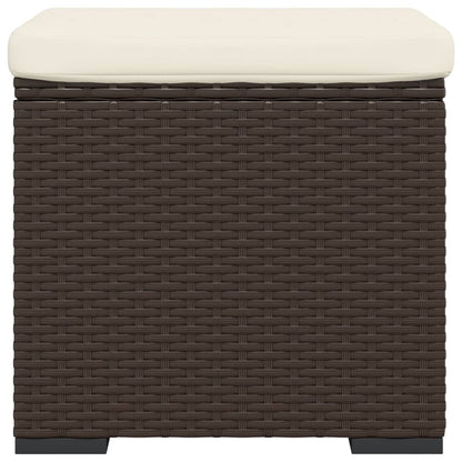 Ottoman with Cushion Brown 15.7"x11.8"x15.7" Poly Rattan