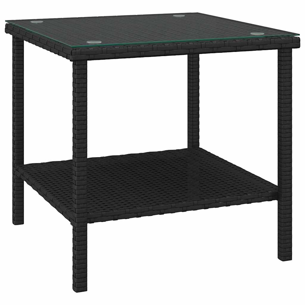 Side Table | Black | PE rattan, tempered glass, powder-coated steel