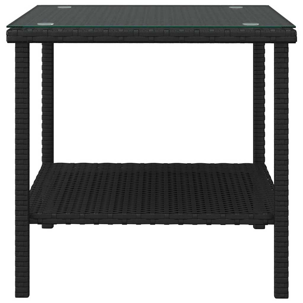 Side Table | Black | PE rattan, tempered glass, powder-coated steel
