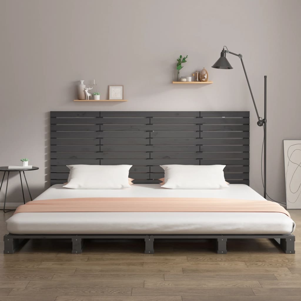 Wall Headboard Grey 206x3x91.5 cm Solid Wood Pine