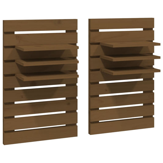 Wall-mounted Bedside Shelves 2 pcs Honey Brown Solid Wood Pine
