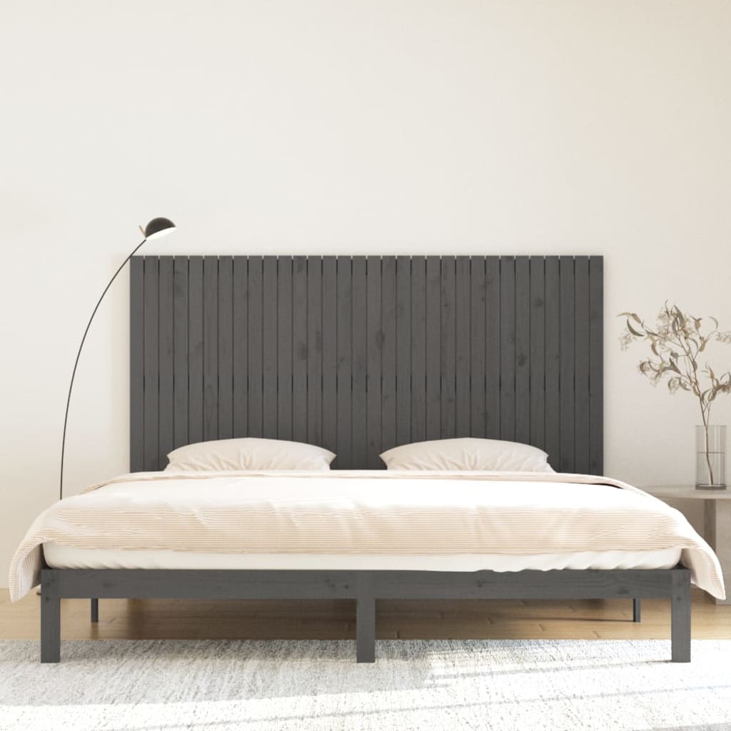 Wall Headboard Grey 204x3x110 cm Solid Wood Pine