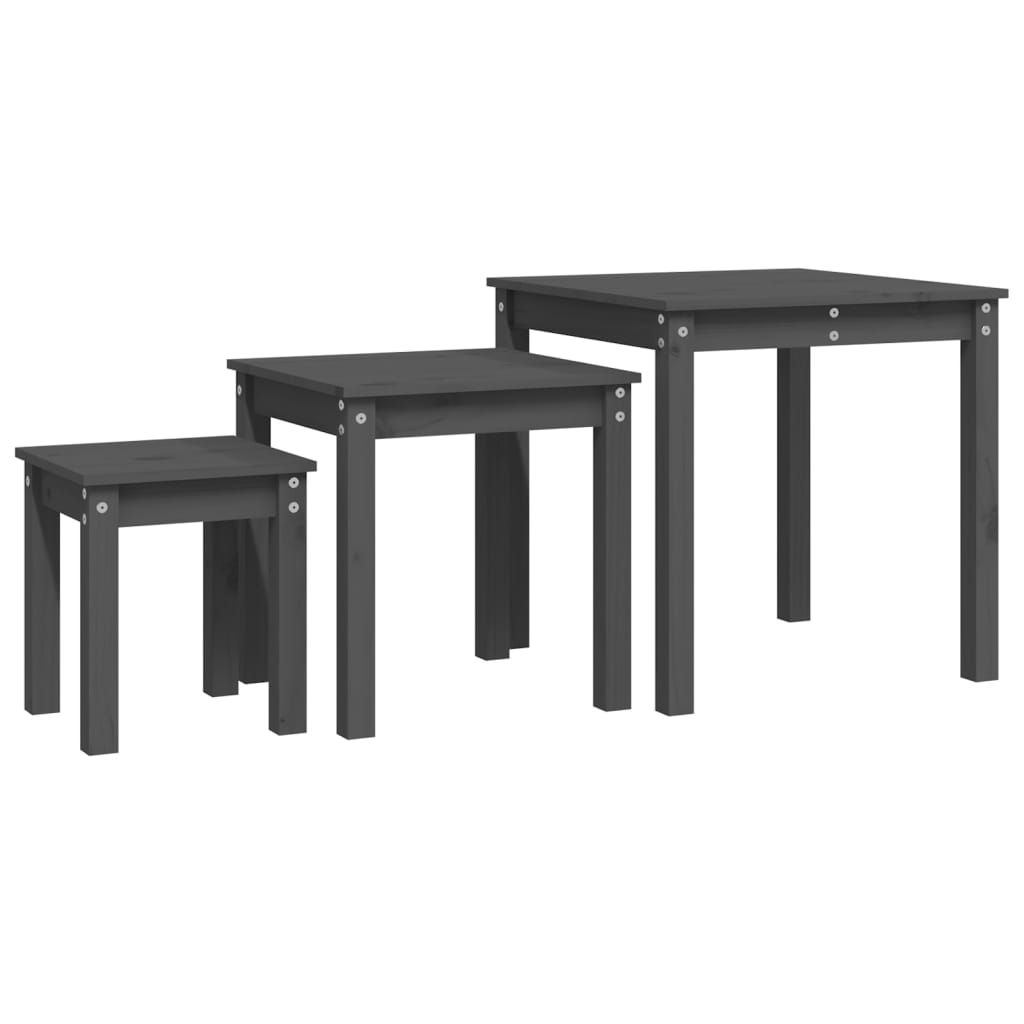 Nesting Tables 3 pcs Grey Solid Wood Pine