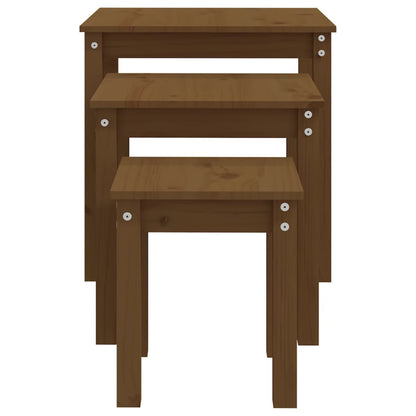 Nesting Tables 3 pcs Honey Brown Solid Wood Pine
