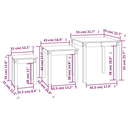 Nesting Tables 3 pcs Honey Brown Solid Wood Pine