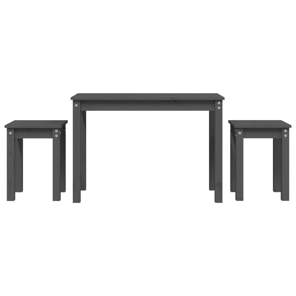Nesting Tables 3 pcs Grey Solid Wood Pine
