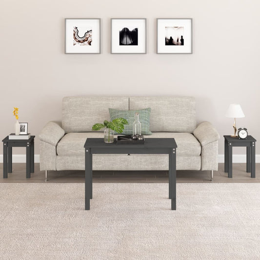 Nesting Tables 3 pcs Grey Solid Wood Pine