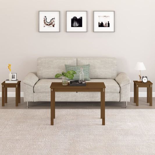Nesting Tables 3 pcs Honey Brown Solid Wood Pine