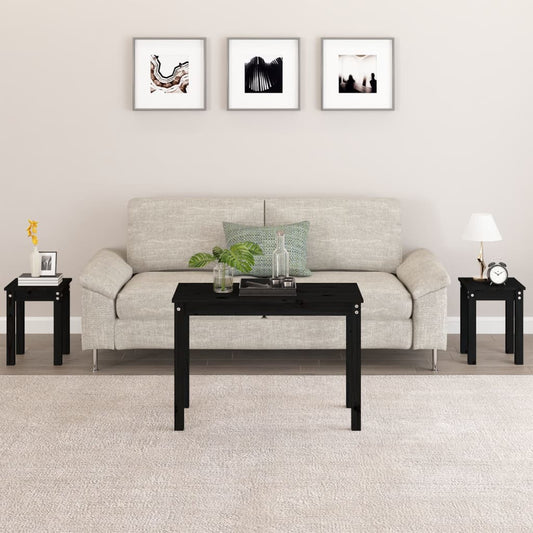 Nesting Tables 3 pcs Black Solid Wood Pine