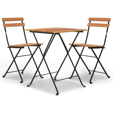 3 Piece Folding Bistro Set Solid Wood Teak and Steel