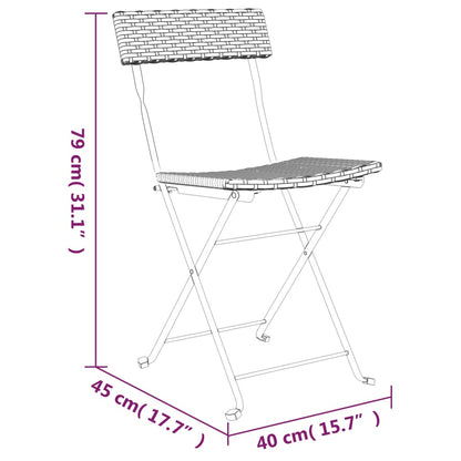 3 Piece Folding Bistro Set Black Poly Rattan