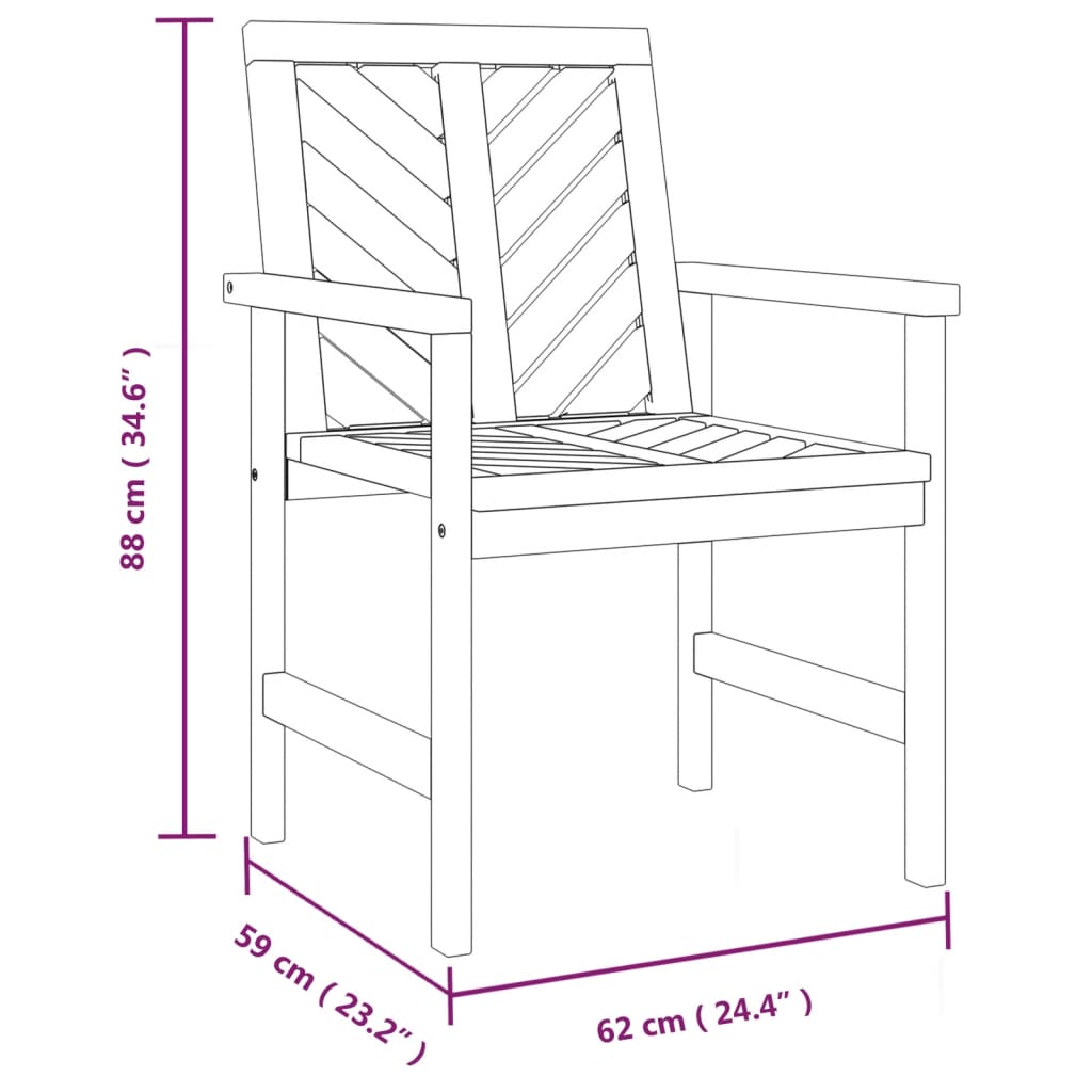 Garden Dining Chair | Set of 3 | Natural wood | Solid acacia wood