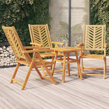 Reclining Garden Chair |  Set of 3 | Natural wood | Solid acacia wood