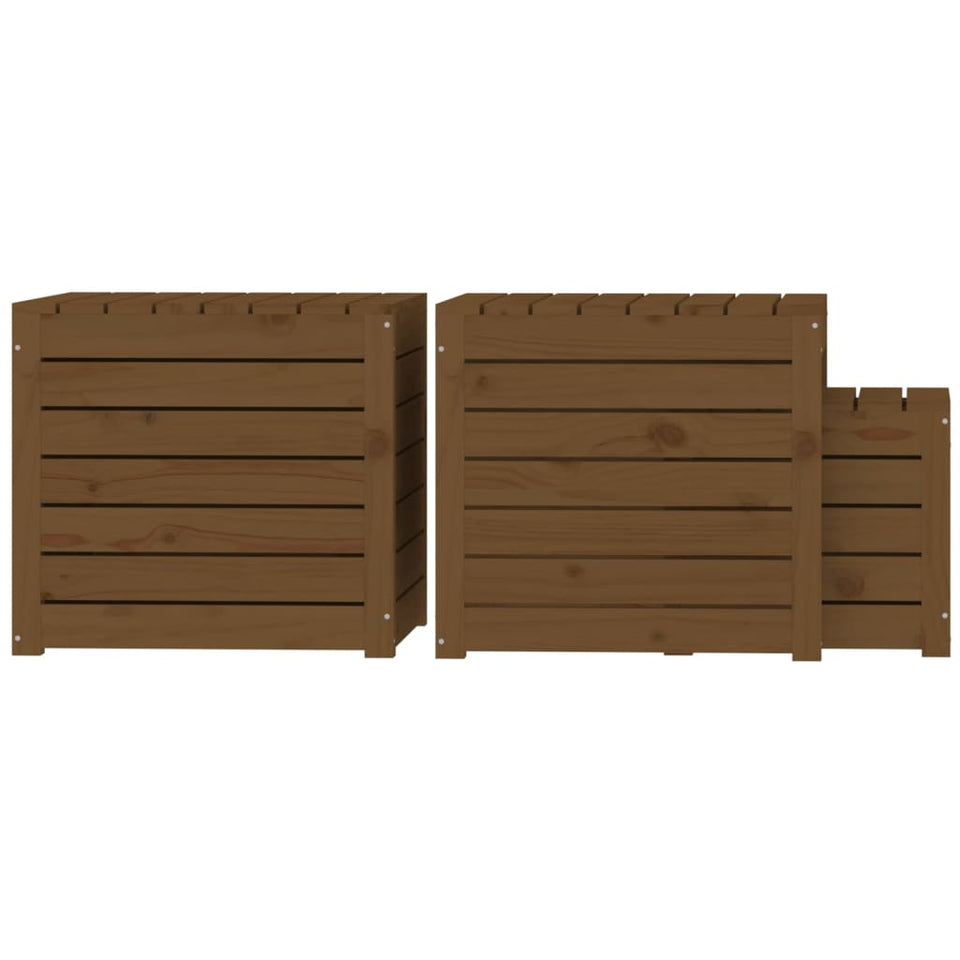 3 Piece Garden Box Set Honey Brown Solid Wood Pine