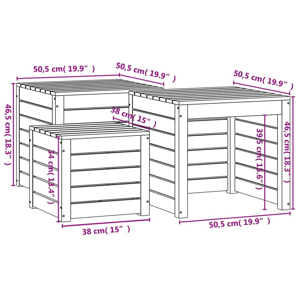 3 Piece Garden Box Set Honey Brown Solid Wood Pine