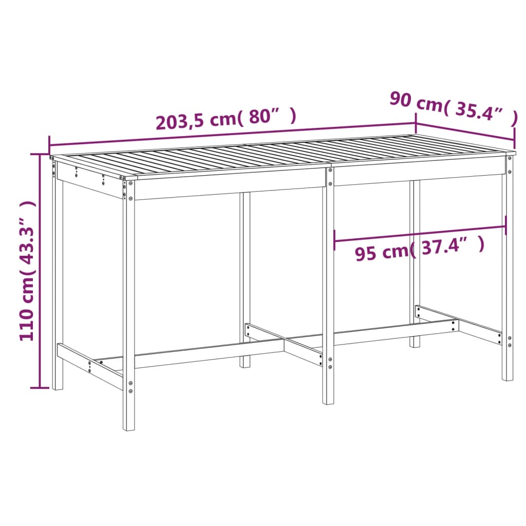 Garden Table 203.5x90x110 cm Solid Wood Douglas