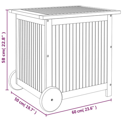 Garden Storage Box with Wheels 60x50x58 cm Solid Wood Acacia