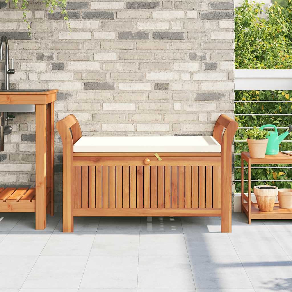 Patio Storage Bench with Cushion 35.8" Solid Wood Acacia