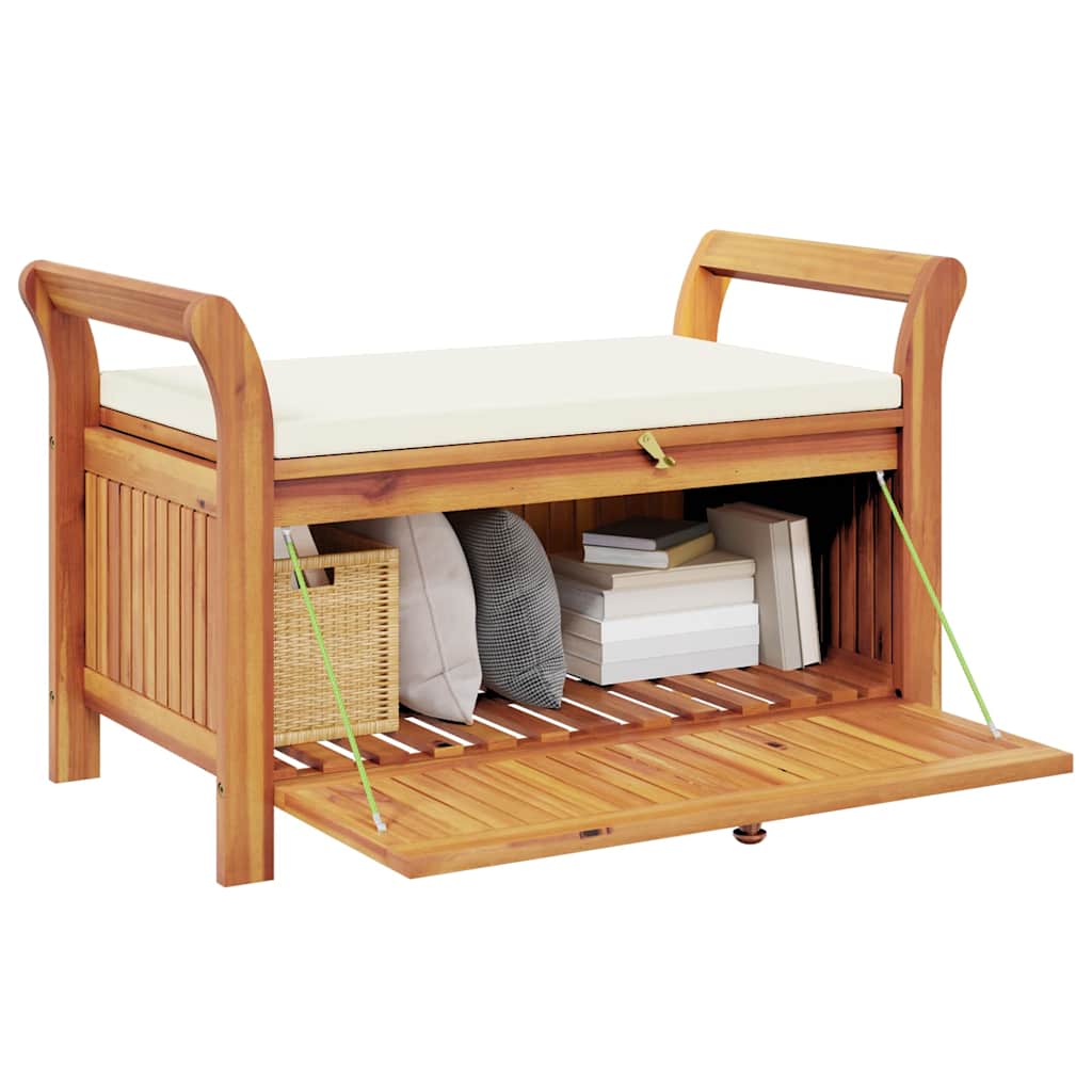 Patio Storage Bench with Cushion 35.8" Solid Wood Acacia