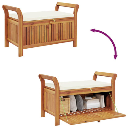Patio Storage Bench with Cushion 35.8" Solid Wood Acacia