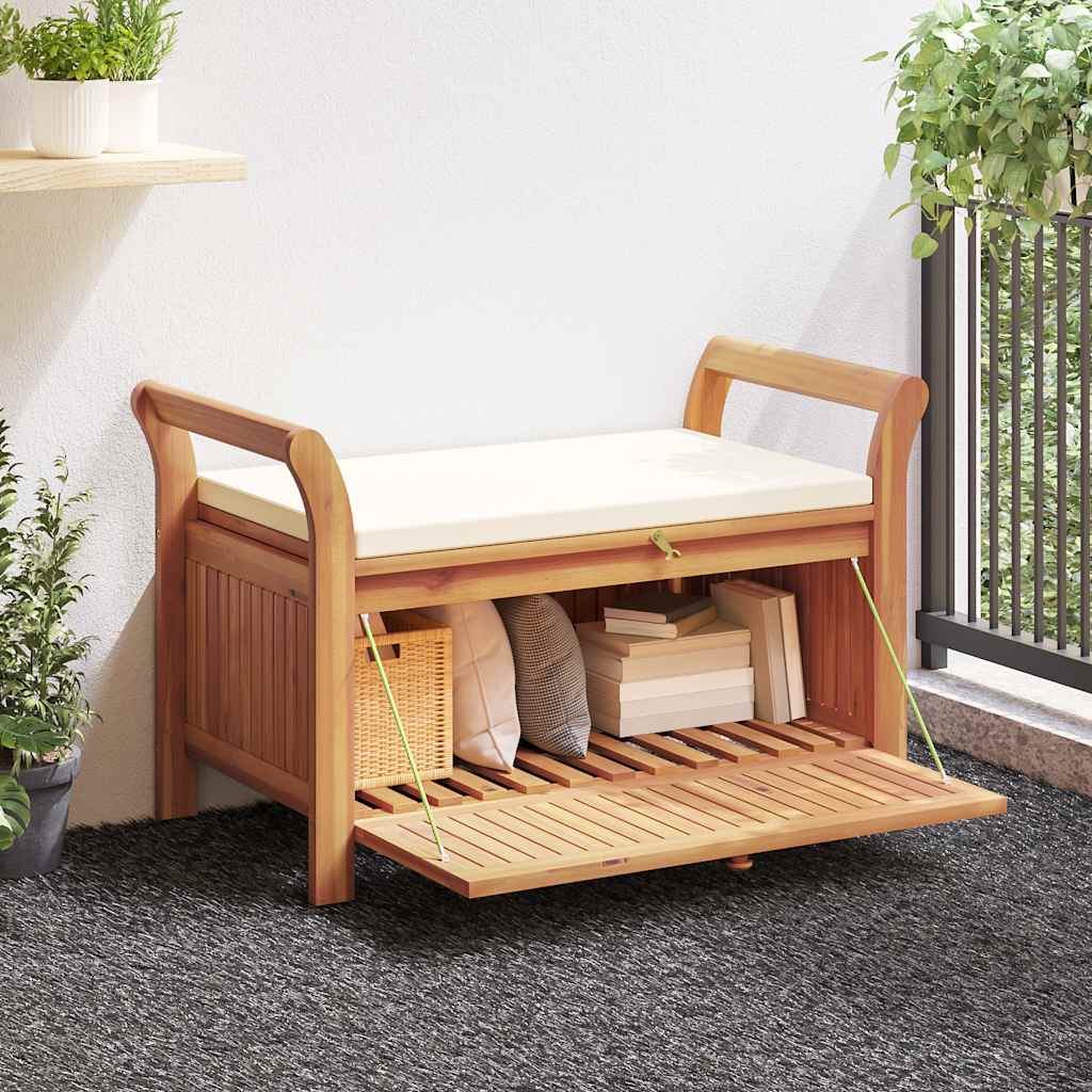 Patio Storage Bench with Cushion 35.8" Solid Wood Acacia