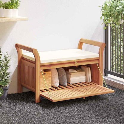 Patio Storage Bench with Cushion 35.8" Solid Wood Acacia
