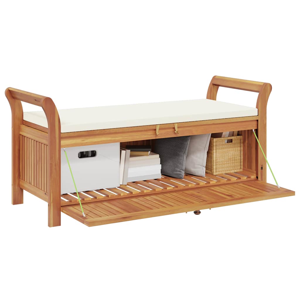 Patio Storage Bench with Cushion 49.6" Solid Wood Acacia