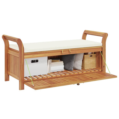 Patio Storage Bench with Cushion 49.6" Solid Wood Acacia