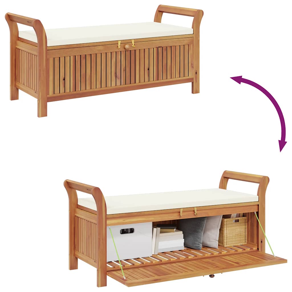Patio Storage Bench with Cushion 49.6" Solid Wood Acacia