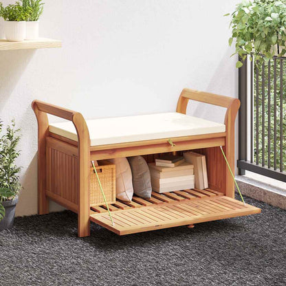 Patio Storage Bench with Cushion 49.6" Solid Wood Acacia