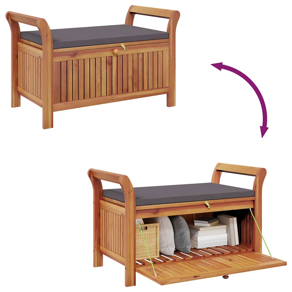 Patio Storage Bench with Cushion 35.8" Solid Wood Acacia