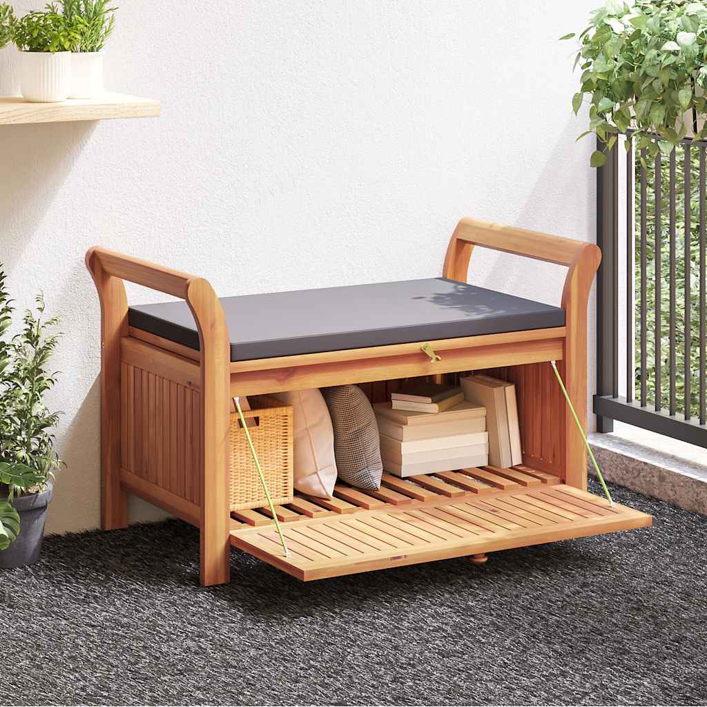 Patio Storage Bench with Cushion 35.8" Solid Wood Acacia