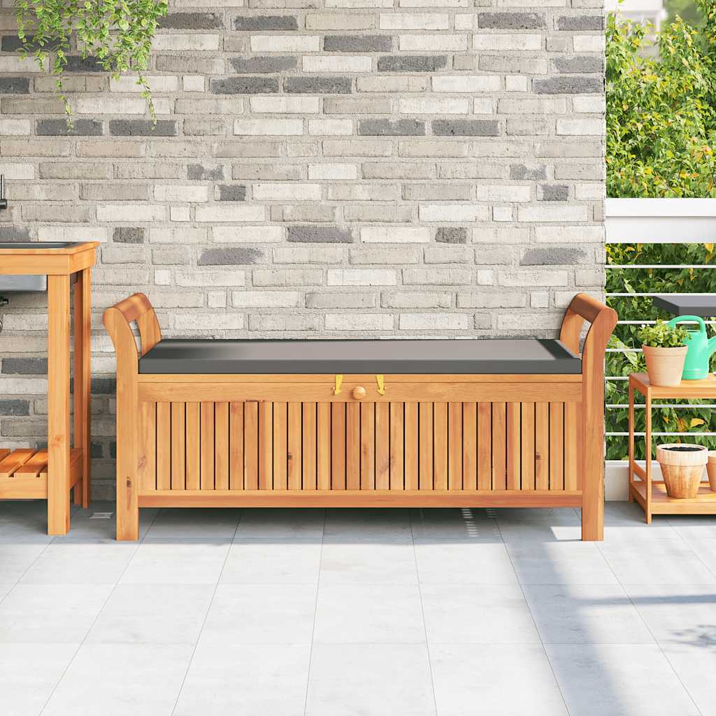 Patio Storage Bench with Cushion 49.6" Solid Wood Acacia