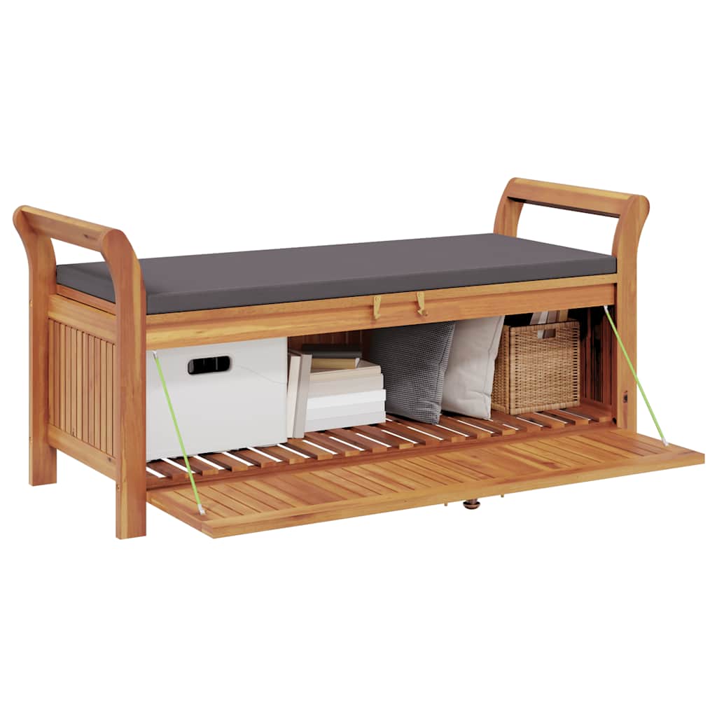 Patio Storage Bench with Cushion 49.6" Solid Wood Acacia