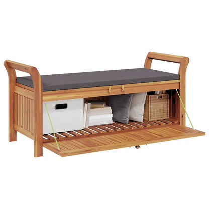 Patio Storage Bench with Cushion 49.6" Solid Wood Acacia