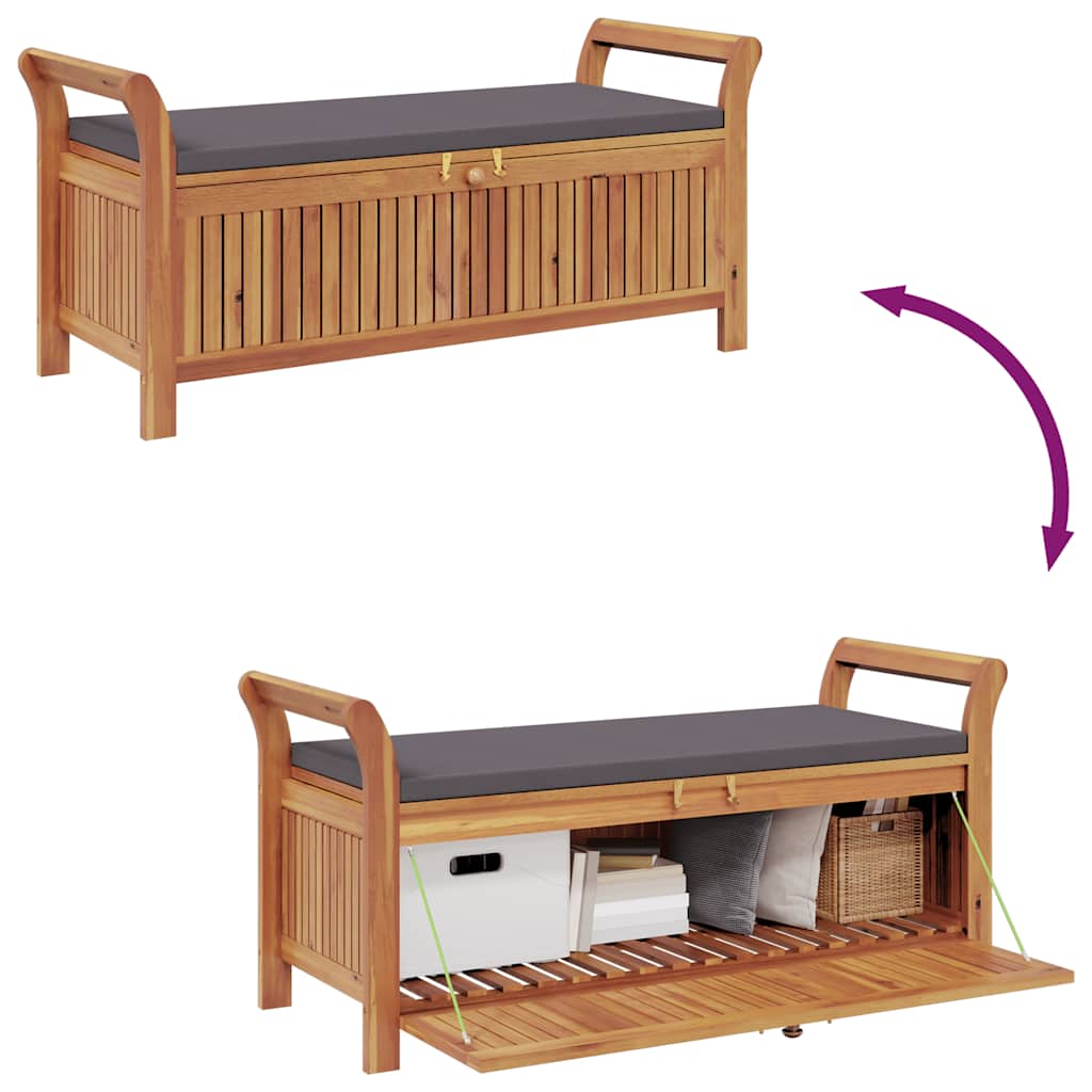 Patio Storage Bench with Cushion 49.6" Solid Wood Acacia