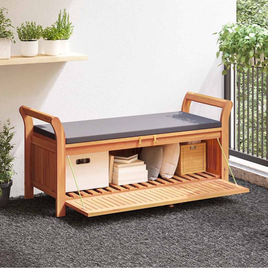 Patio Storage Bench with Cushion 49.6" Solid Wood Acacia