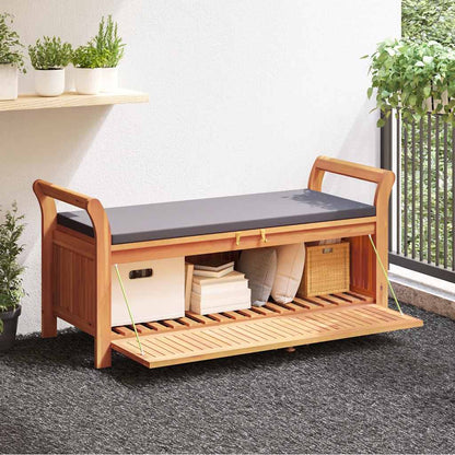 Patio Storage Bench with Cushion 49.6" Solid Wood Acacia