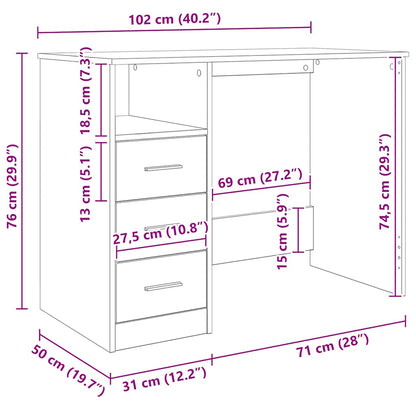 Desk with Drawers Concrete Grey 102x50x76 cm Engineered Wood