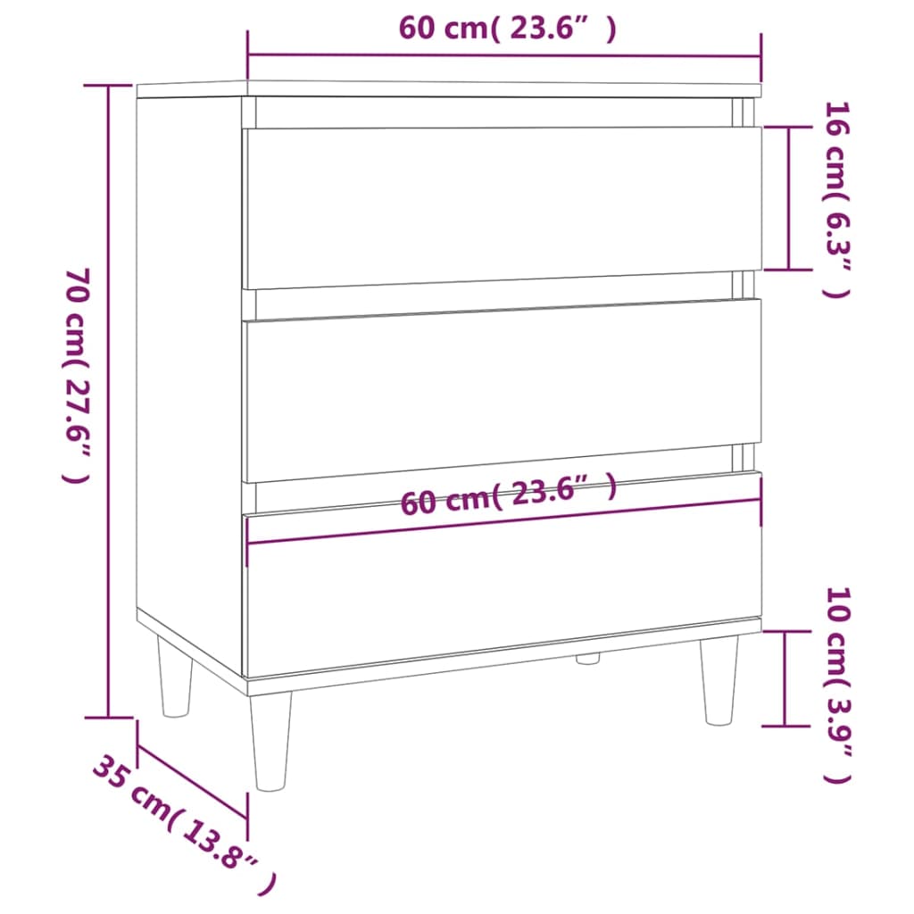 Sideboard High Gloss White 60x35x70 cm Engineered Wood